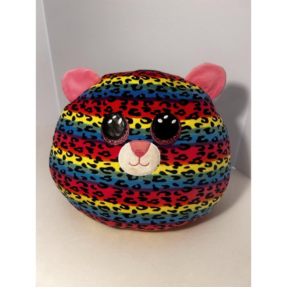 Ty Squish-A-Boo Dotty Leopard Rainbow Striped Plush Stuffed Animal Pillow 12"